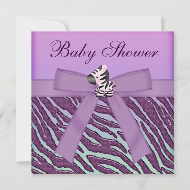 Invitation Baby shower de pourpre de zèbre et de petits (Devant)