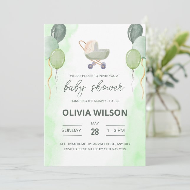 Invitation Baby shower de poussette, Boho Genre Ne (Debout devant)