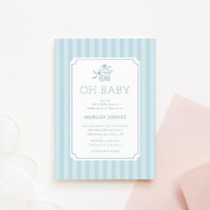 Invitation Baby shower de poussette de bébé mignonne Preppy I
