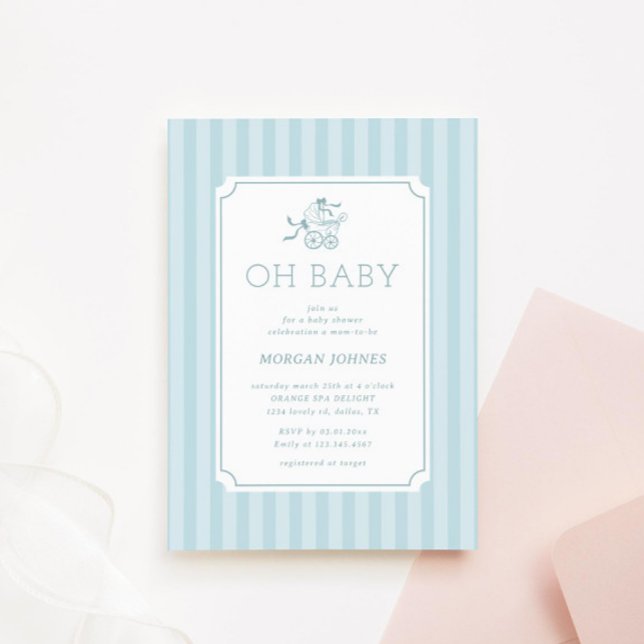Invitation Baby shower de poussette de bébé mignonne Preppy I (Créateur téléchargé)