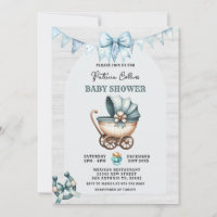 Baby shower de poussette de cowboy bleu