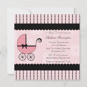 Invitation baby shower de poussette moderne noir rose