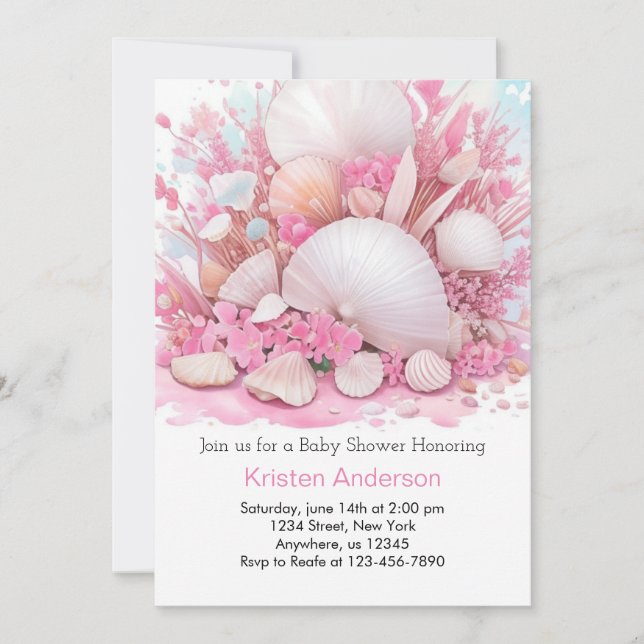 Invitation Baby shower de prairie à coquilles de mer rose (Devant)