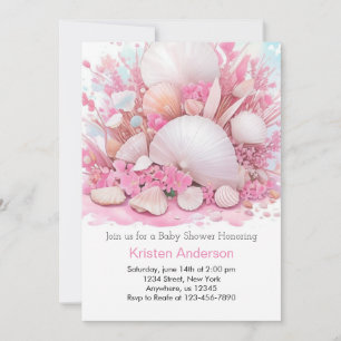 Invitation Baby shower de prairie à coquilles de mer rose