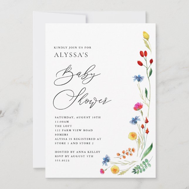 Invitation Baby shower de prairie fleur sauvage (Devant)