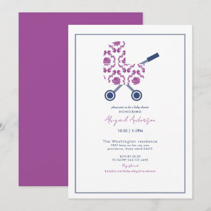 Invitation Baby shower de Pram Damask Magenta & Navy