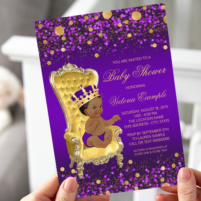 Invitation Baby shower de Prince Afro-Américain Purple Gold (Créateur téléchargé)