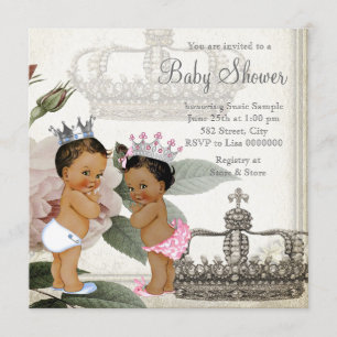 Invitation Baby shower de prince et de princesse Ethnic Twin