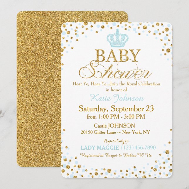 Invitation Baby shower de prince Gold Glitter Sprinkle (Devant / Derrière)