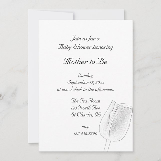 Invitation Baby shower de printemps d'esquisse de tulipe (Devant)