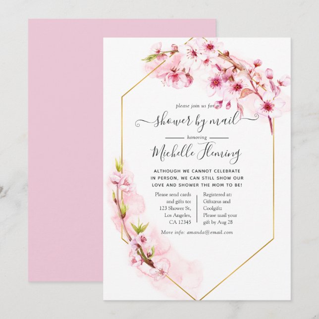 Invitation Baby shower de printemps floral rose géométrique p (Devant / Derrière)