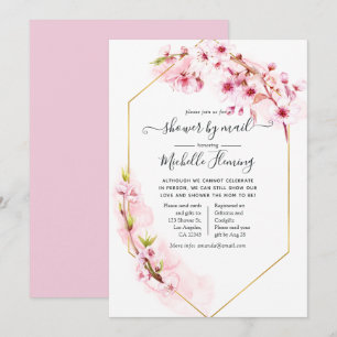 Invitation Baby shower de printemps floral rose géométrique p