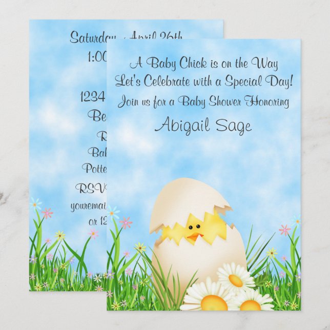 Invitation Baby shower de printemps mignon d'éclosion de poul (Devant / Derrière)