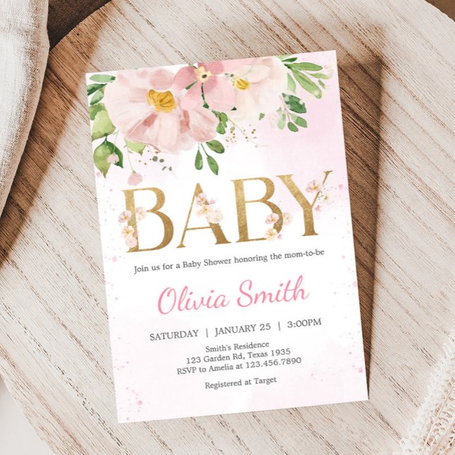 Invitation Baby shower de printemps rose pâle (Blush Pink Spring Floral Baby Shower Invitation
)