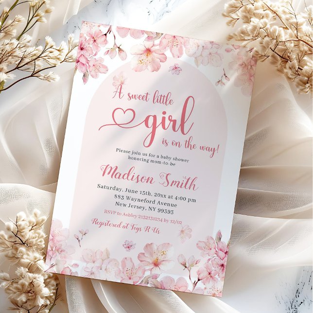 Invitation Baby shower de printemps rose Sakura cerisier (Créateur téléchargé)