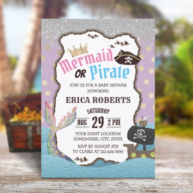 Invitation Baby shower de puces de sirène ou de pirate pourpr (Créateur téléchargé)