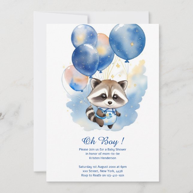 Invitation Baby shower de Raccoon Watercolor (Devant)