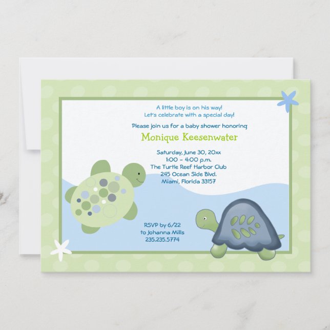 Invitation Baby shower de récif de tortue - Vert c (Devant)
