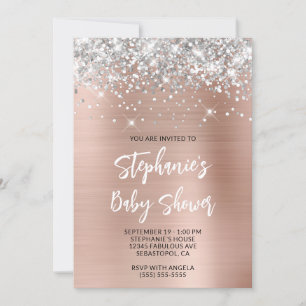 Invitation Baby shower de registre en ligne Silver Rose Gold