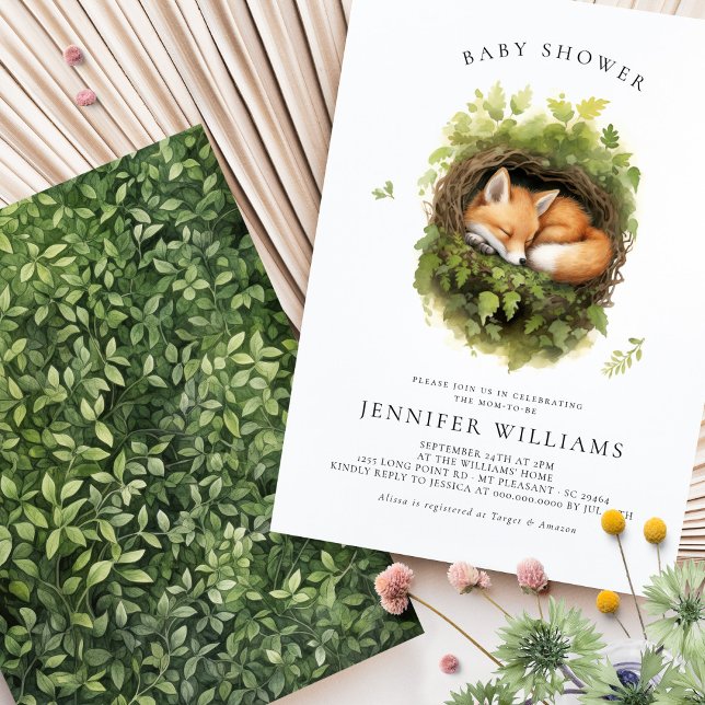 Invitation Baby shower de renard couché d'aquarell (Créateur téléchargé)