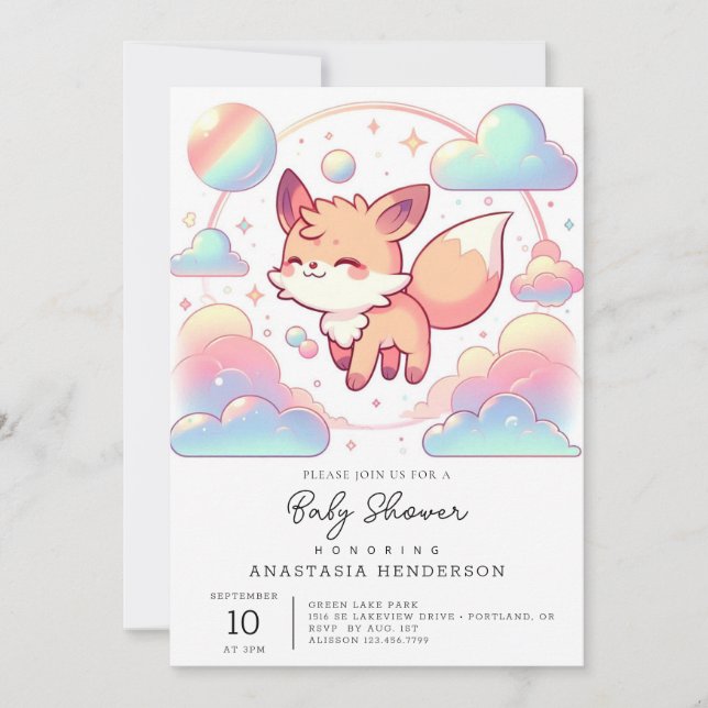 Invitation Baby shower de renard doux (Devant)