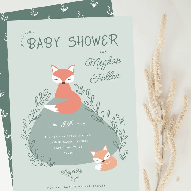 Invitation Baby shower de renards boho verts (Créateur téléchargé)