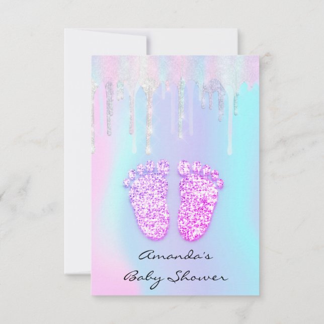 Invitation Baby shower de renouveau de genre Pieds Holographi (Dos)