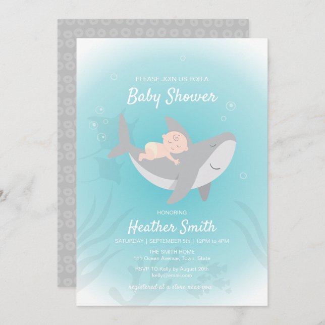 Invitation Baby shower de requin doux (Devant / Derrière)