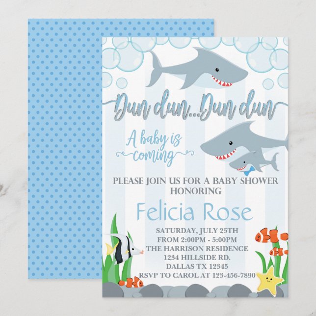 Invitation Baby shower de requin Invitation garçon (Devant / Derrière)