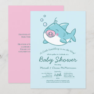 Invitation Baby shower de requin mignon Kawaii fille rose
