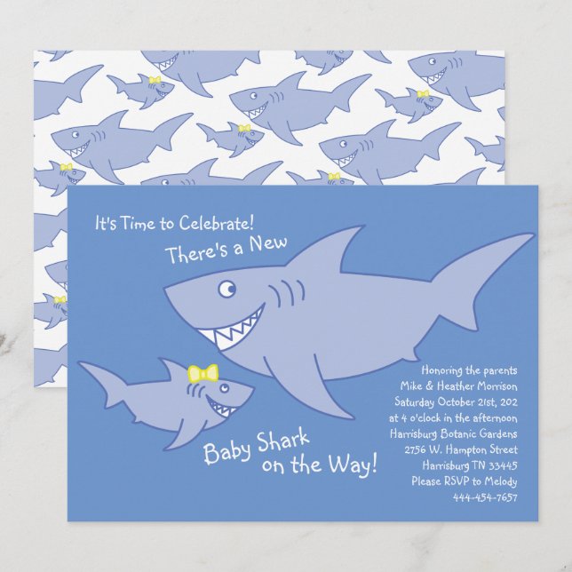 Invitation Baby shower de requins - Co-Ed neutre (Devant / Derrière)