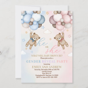Invitation Baby shower de révélation de genre de l'ours en pe