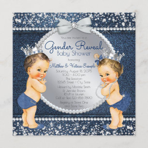 Invitation Baby shower de révélation de genre Denim et Diamon