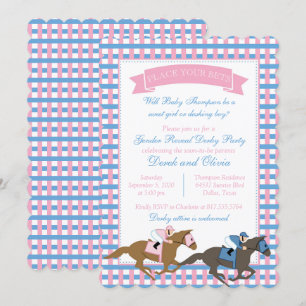 Invitation Baby shower de révélation de genre du Derby Party