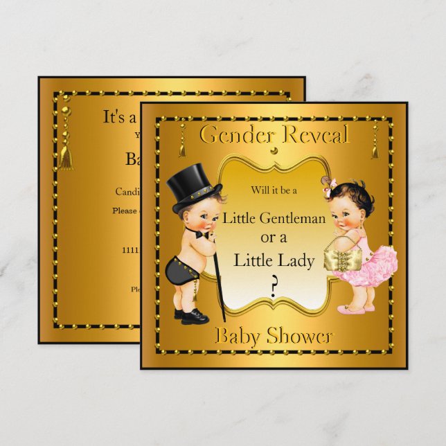 Invitation Baby shower de révélation de genre Garçon fille or (Devant / Derrière)