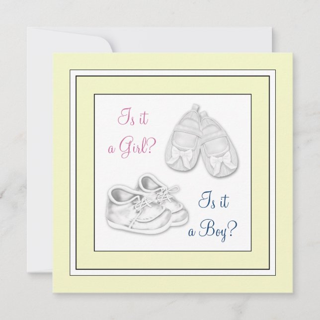 Invitation Baby shower de révélation de genre jaune (Devant)