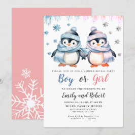 Invitation Baby shower de révélation de genre Penguin Invitat