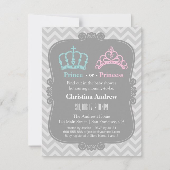 Invitation Baby shower de révélation de genre princesse royal (Devant)