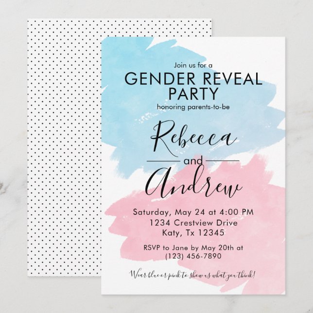 Invitation Baby shower de révélation de genre rose et bleu (Devant / Derrière)