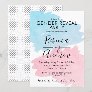 Invitation Baby shower de révélation de genre rose et bleu