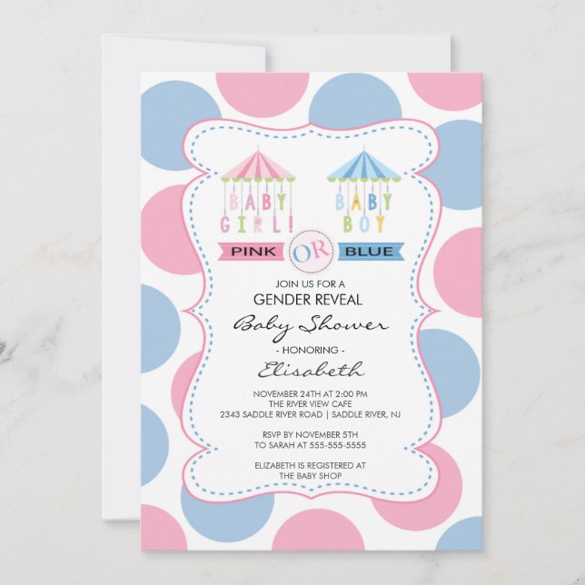 Invitation Baby shower de révélation de genre rose ou bleu (Devant)
