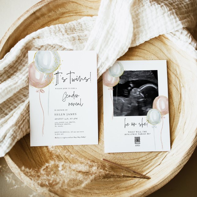 Invitation Baby shower de révélation de genre TWIN rose et bl (Créateur téléchargé)