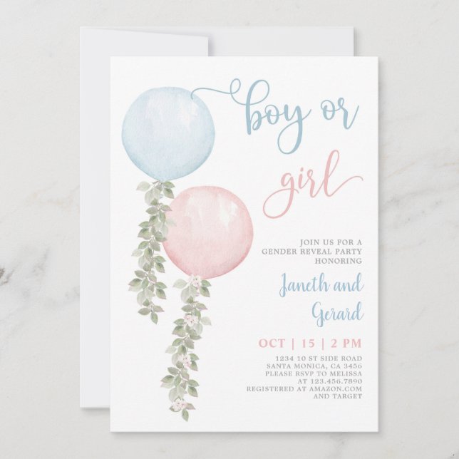 Invitation Baby shower de révélation de sexe mascu (Devant)
