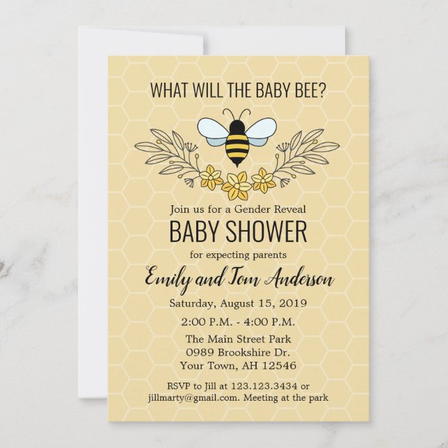Invitation Baby shower de révélation du genre abei (Devant)