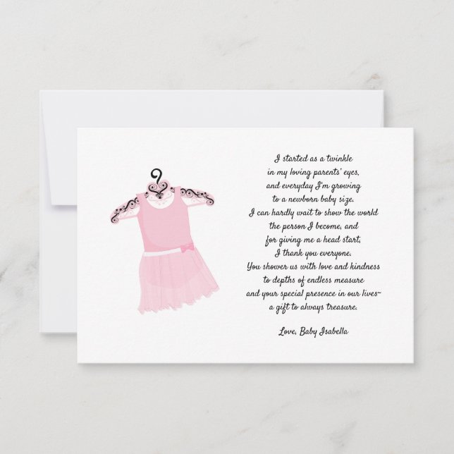 Invitation Baby shower de robe de ballet merci note (Devant)
