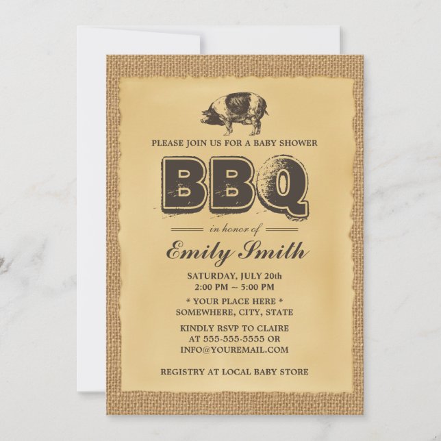 Invitation Baby shower de rôti de porc BBQ Party Burap (Devant)