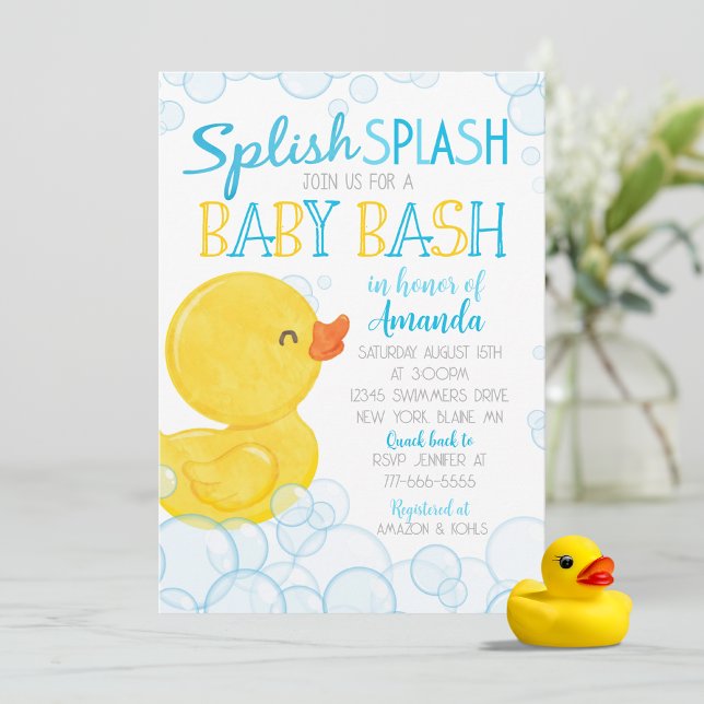 Invitation Baby shower de roussaillage de canard en caoutchou (Splish Splash Watercolor Rubber Duck Boy Baby Shower Invitations. Available Printed or Download)