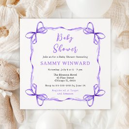 Invitation Baby shower de ruban à coquette violet