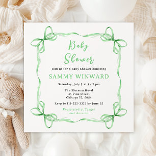 Invitation Baby shower de ruban Coquette vert