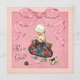 Invitation Baby shower de ruban rose de la Fille de la mode V